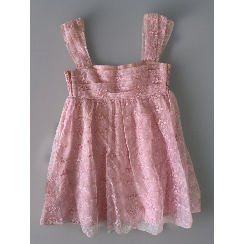 Amanda Uprichard Cindy Lou Dress Pink Embroidered Tule Pleated Size Large - Picture 2 of 9